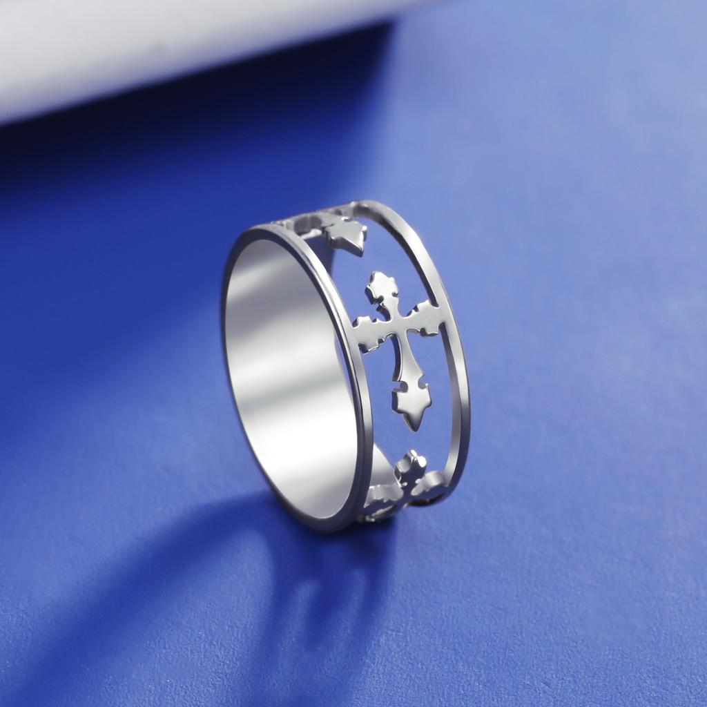 Hollow Cross Ring for Women Men Stainless Steel Engagement Rings Hip Hop Religious Christian Jewelry Couple Gifts New