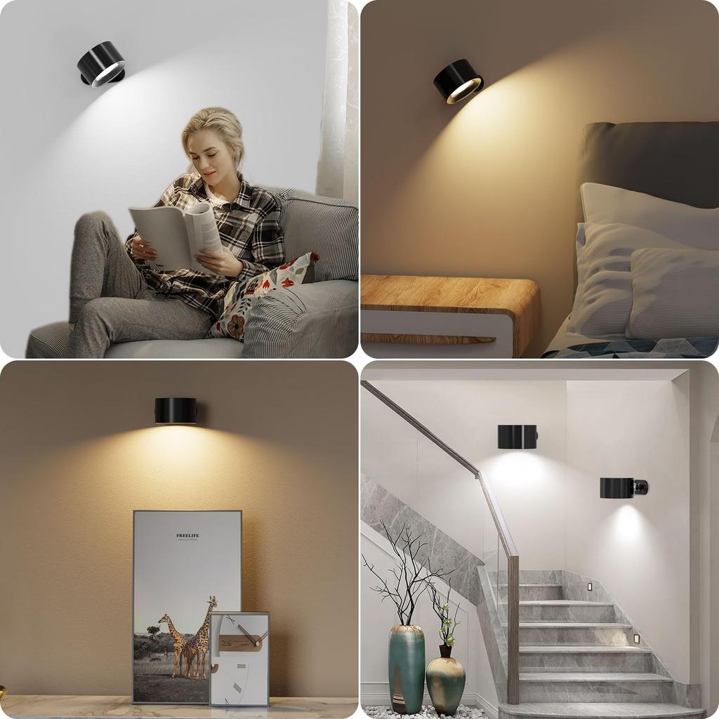 Feallive LED Bracket Light (2-Pack) with 3-Level Dimming and Color Temperature Adjustment, 360° Adjustment, Cordless, No Installation Required,