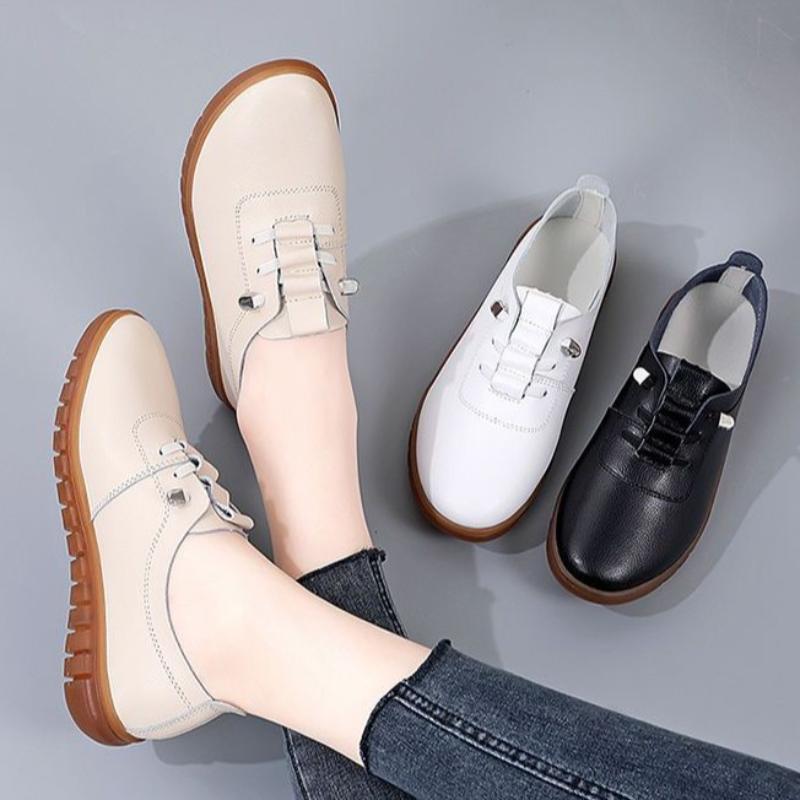 Soft Leather Mother Shoes, Soft Sole, Soft Surface, Ladies' Small Leather Shoes, Comfortable White Shoes, Casual Non-slip Cowhide Sole Toe Shoes