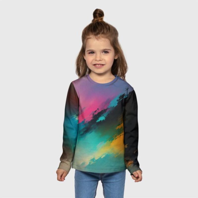 Children's Unicorn Print Tie Dye Cute T-shirts Boys Long Sleeved Fashionable Soft Comfortable Top
