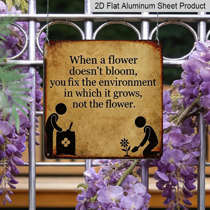 2D Flat - 1pc Retro Aluminium Sign, Outdoor Decorative Wall Sign, Inspirational Quote Theme: "Save The Planet, Not The Flowers", Home Wall Decor