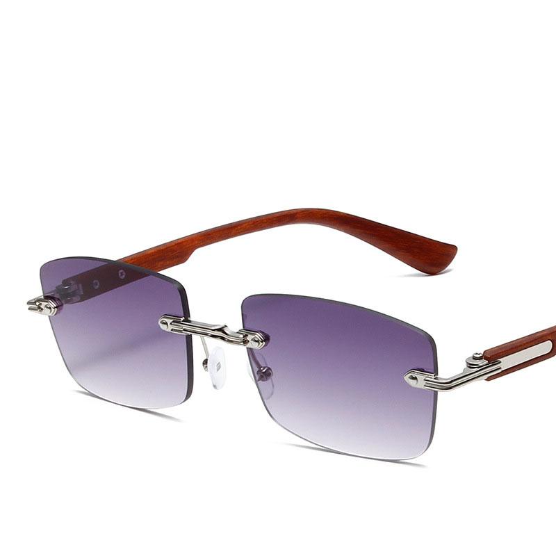 Vintage Rimless Square Sunglasses Women For Men Luxury Brand Designer Sun Glasses Punk Metal Rivet Grain Leg Eyewear Uv400