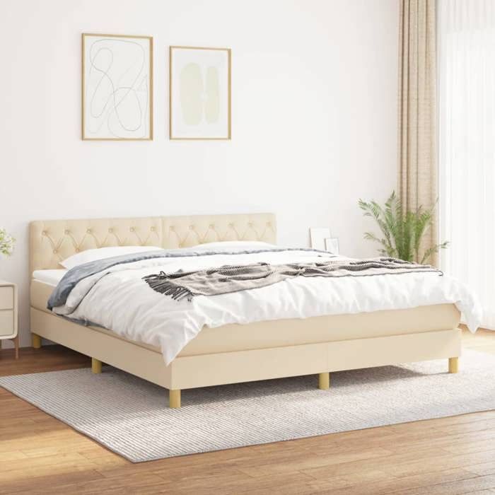 Maison Exclusive - Sommier à lattes de lit avec matelas Crème 160x200 cm Tissu