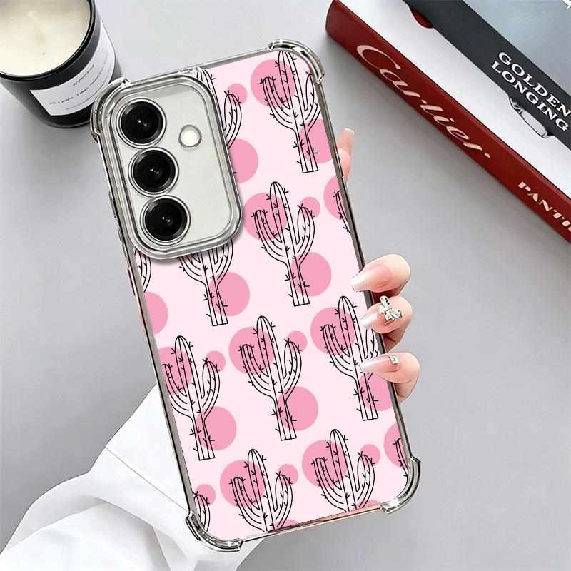 Cactus Pattern Plating Phone Case For Samsung A17 A07 A37 A57 A16 A56 A15 A55 A14 A54 A13 A53 A26 A36 A25 A35 A24 A34 A23 A33