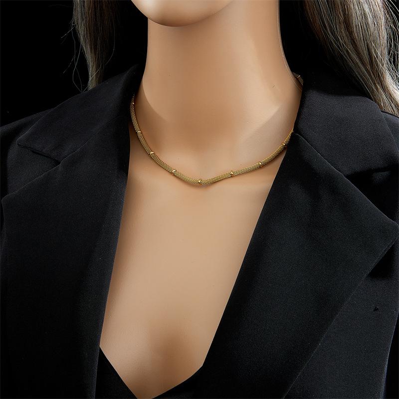 Gold Plated Mesh Chain Necklace with Spacer Beads Fashion Jewelry for Women