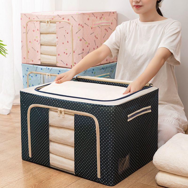 Large Storage Box, Thickened Oxford Cloth, Foldable Steel Frame, Double Opening, Waterproof Fabric, Quilt Organizer