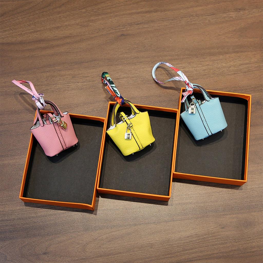 Cute Basket Bag Pendant Highgrade Leather Car Keychain Pendant Cute Creative Pendant