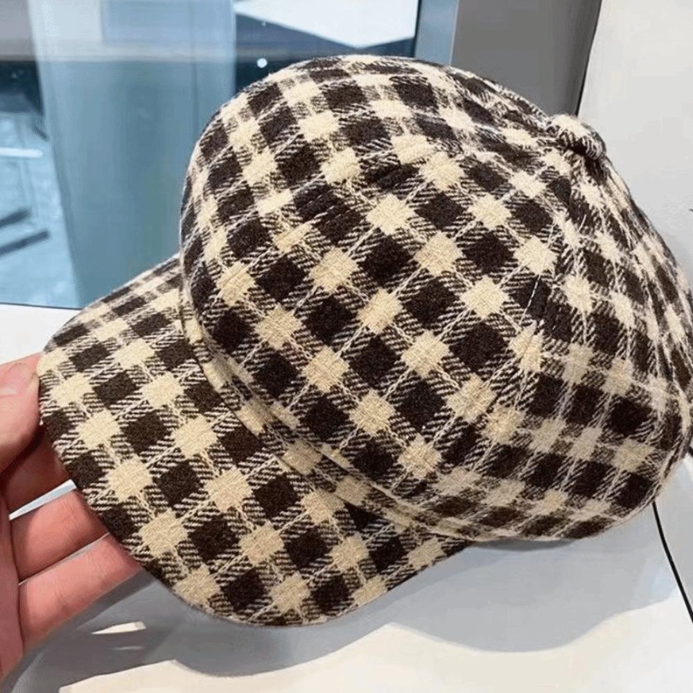 Small Fragrant Style Women Painter Hat Keep Warm Women Octagonal Cap Cool Plaid Beret Hat  Outdoor