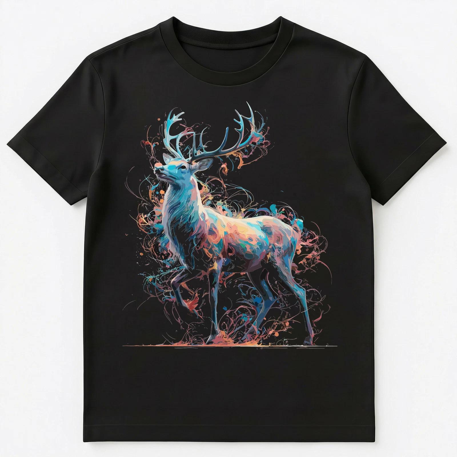 

Colorful Paint Splash Deer Art Graphic Unisex T-Shirt S