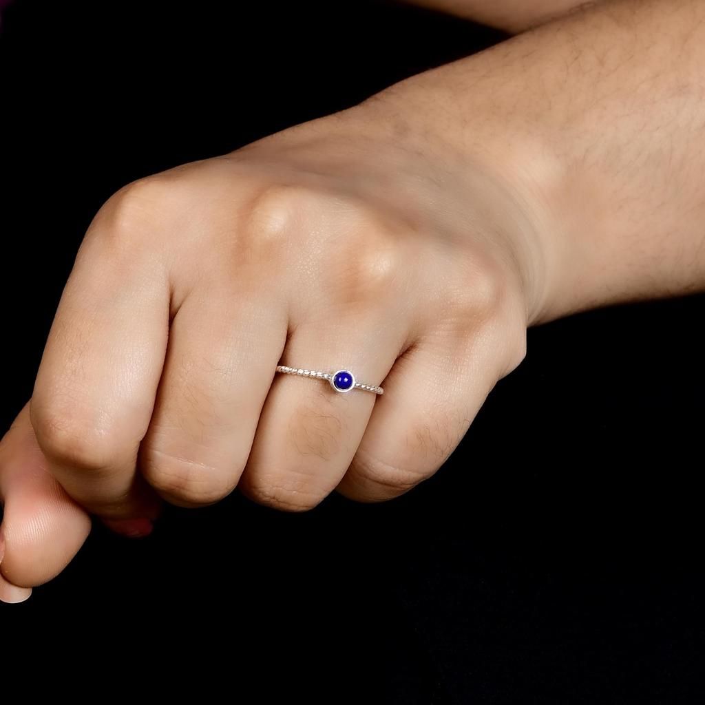 Natural Lapis Lazuli Ring, 925 Sterling Silver Ring, Minimalist Dainty Gemstone Ring Stackable Thin Twisted Band Handmade Jewelry Gift for Women