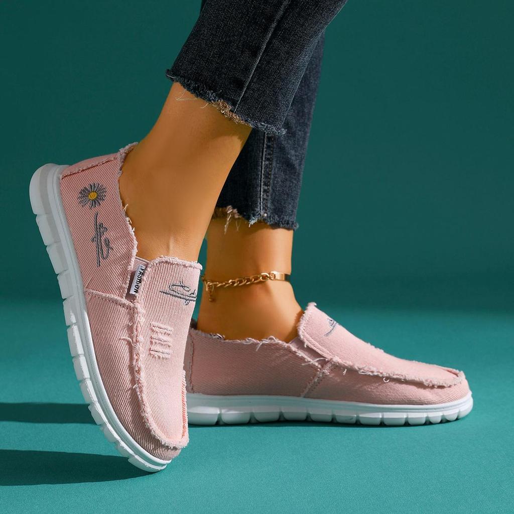 With Sneakers Lowtop Casual Womens Washed Canvas Daisy Design