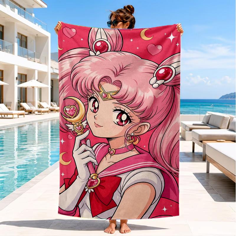Pink Moon Puella Magi Beach Towel, Super Soft Microfiber, Perfect Gift for Her/Him, Birthday, for Pool, Beach, Travel, Decor Beach Party