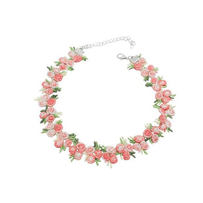 Multi Colours Girl Lace Gothic Choker for Women Sexy Fashion Peach Flower Blossoms Necklace Lady Neck Jewelry Accessories