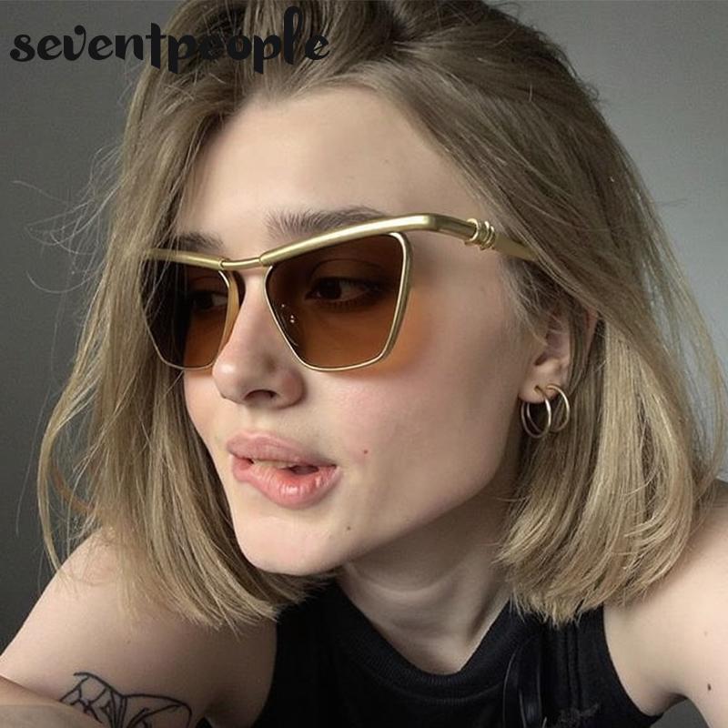 Classic Cat Eye Punk Sunglasses Women  Luxury Brand Trendy Metal Square Shield Sun Glasses Vintage Outdoor Shades For Ladies