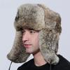 New Men's Winter Bomber Hat Thick Warm Rabbit Fur Trapper Ushanka Russia Style Ear Flap Cap for Cold Weather