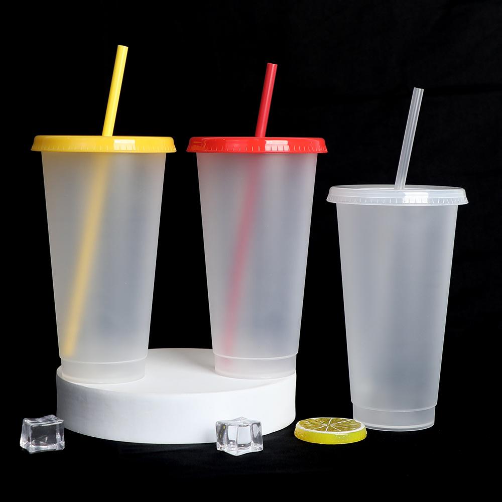 710ml Black White Straw Cup With Lid Color Change Coffee Cup Reusable Cups Plastic Tumbler Matte Finish Coffee Mug DROPSHIPPING