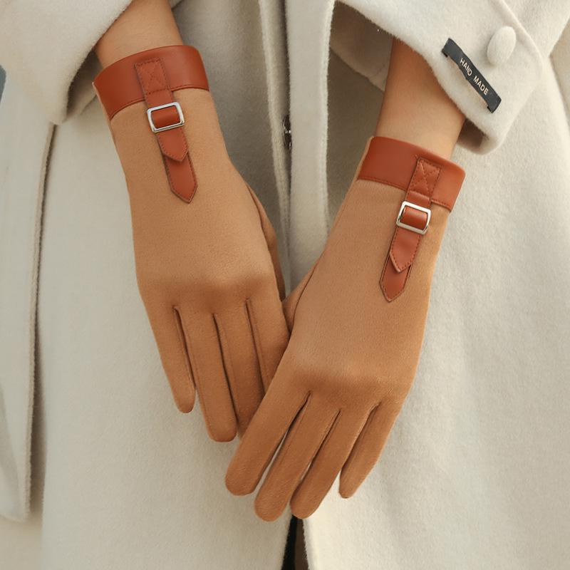 Women's Plush Suede Gloves: Warm, Touchscreen-Compatible for Winter Cycling, Driving & Skiing