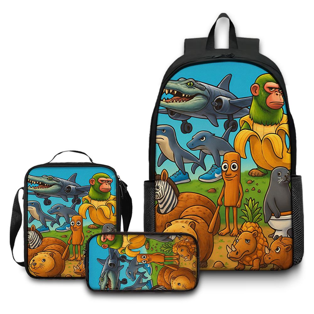 Printed Backpack Wooden Stick Man Shanhaijing School Bag Pencil Case