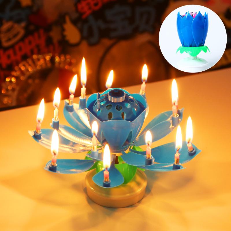 Lotus Music Birthday Candle Children's Creative Rotating Blossom Singing Lotus Lantern Cake Decoration