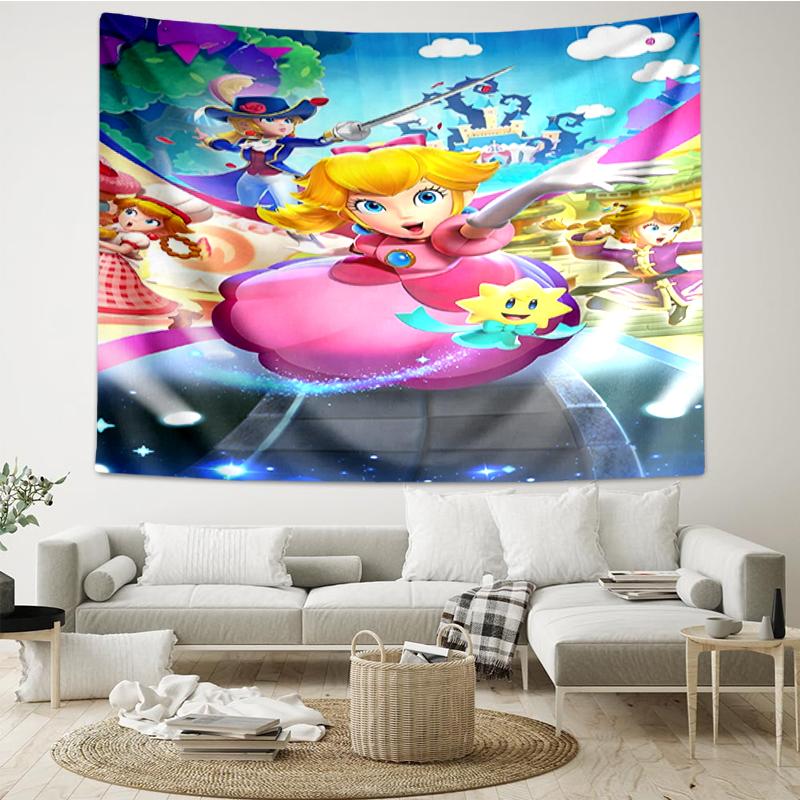 Princess Peach Print Tapestry, Backdrop, Easy Setup, Ideal for Bedroom, Office & Living Room, with Aesthetic Wall Hanging Decor.