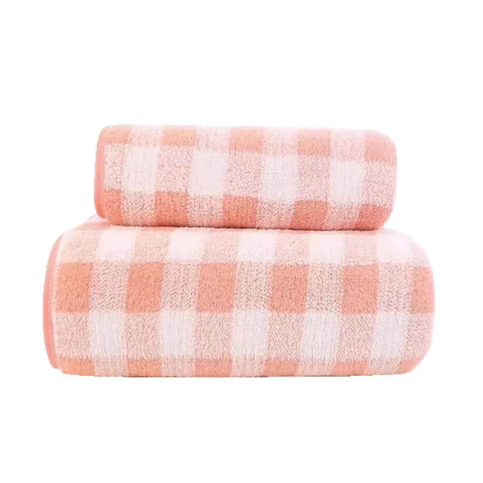 Farbblock-Karo-Handtuchset aus Korallenfleece - Hoch saugfähig, fusselt nicht, weiche Kante Gesichtshandtücher