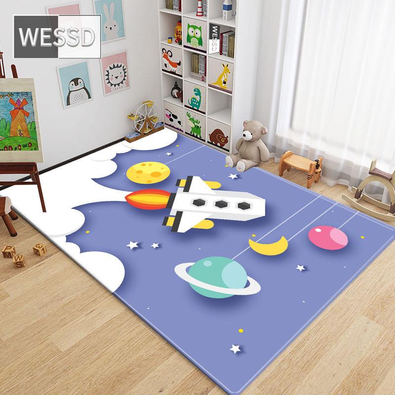 Covor cu rachete spațiale din desene animate pentru camera copiilor Covor de podea 3D Covor dreptunghiular moale Covor dormitor pentru băieți, fete, copii