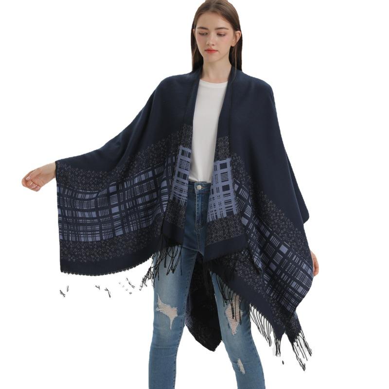 Autumn and winter solid color shawl simple thickened tassel imitation cashmere dual-purpose scarf cape air-conditioned room blanket