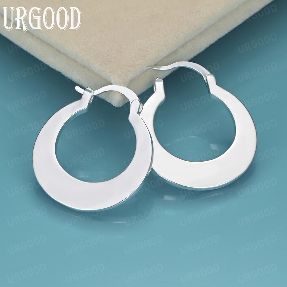 925 Sterling Silver Fashion Gift 25mm Moon-Shaped Pierced Earrings Wedding Jewelry