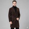 Abrigo largo elegante de gamuza y piel de cordero para hombre, suave, ajuste para fiesta, hecho a mano