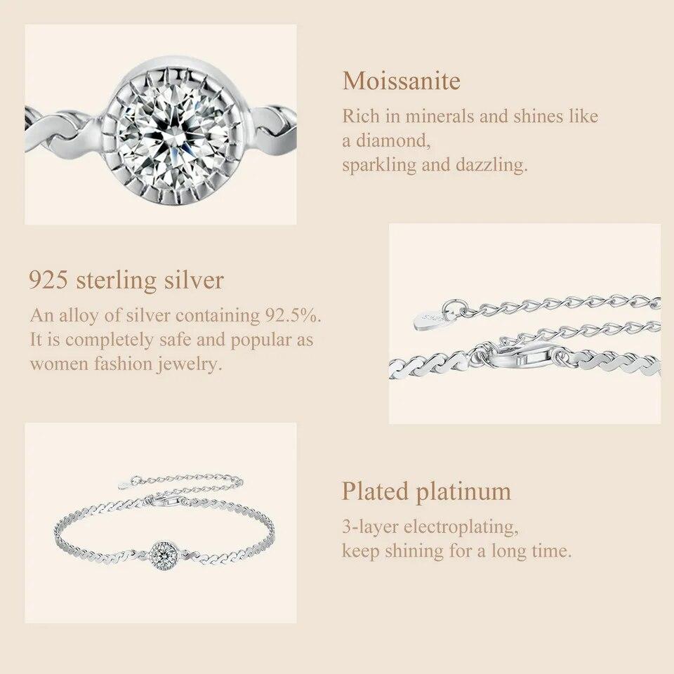 Bamoer 925 Sterling Silver 0.5CT Sparkling Moissanite Bracelet Bezel Setting Lab Diamond Chain Link for Women Anniversary Gift