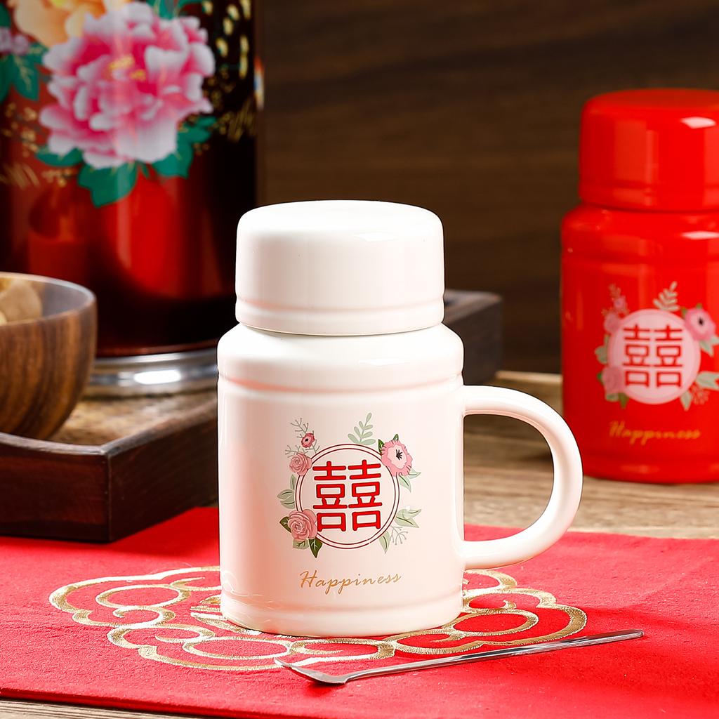 Couple with Lid Retro Ceramic Cup Large Capacity Mug Household with Spoon Wedding Festive Gift Water Cup