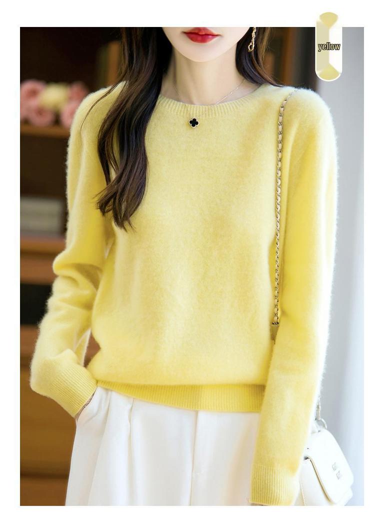 Herbst/Winter 2025 Damen 100% Wolle Nahtloser Rundhals Pullover