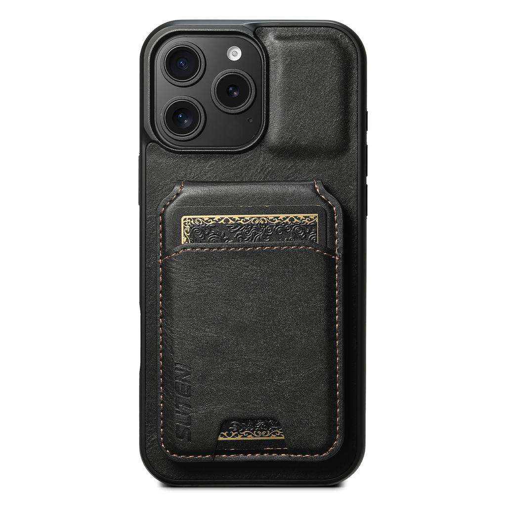 SUTENI H02 For iPhone 16 Pro Case Waxy Texture Leather+TPU Card Slots Kickstand Phone Cover