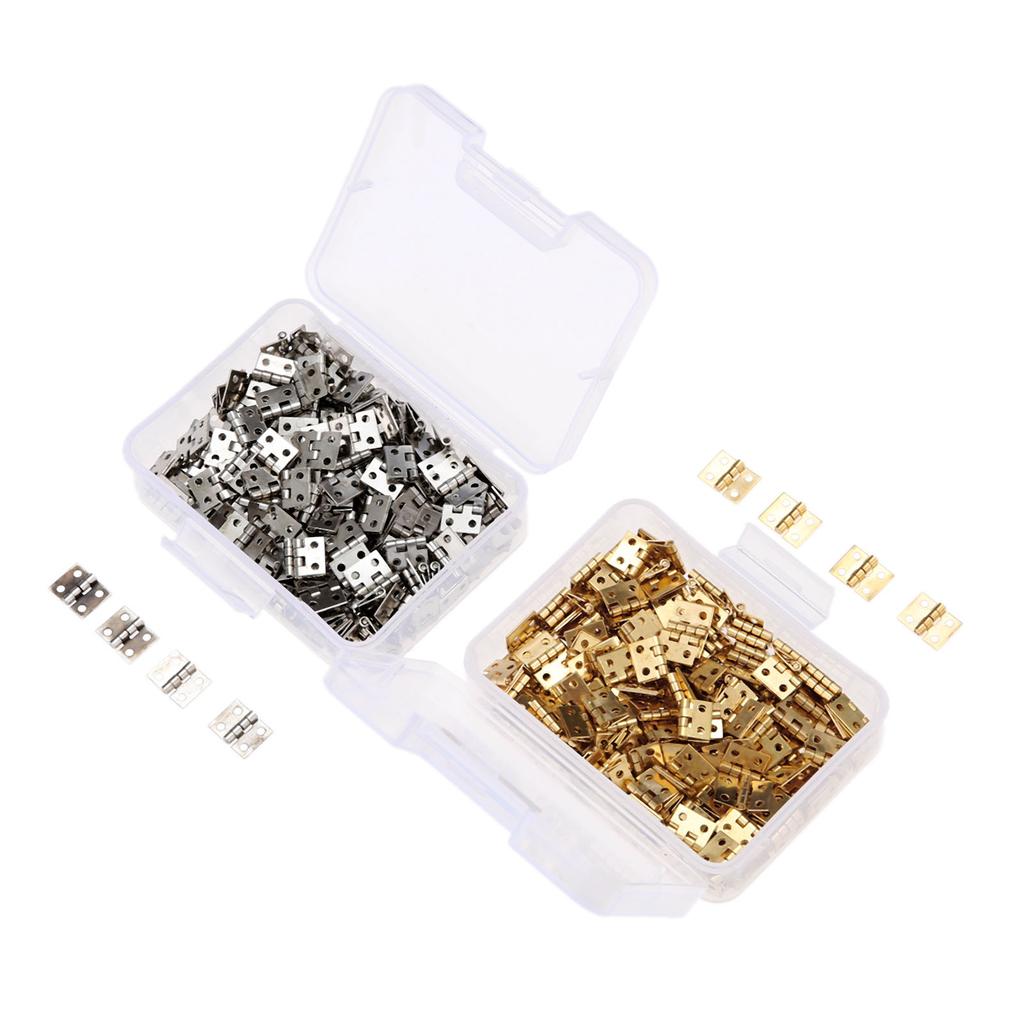 DRELD 100pcs 8*10mm Brass Cabinet Door Luggage Mini Hinge Cupboard Door Decorative Hinges for Jewelry Wood Box +Nail+Storage Box