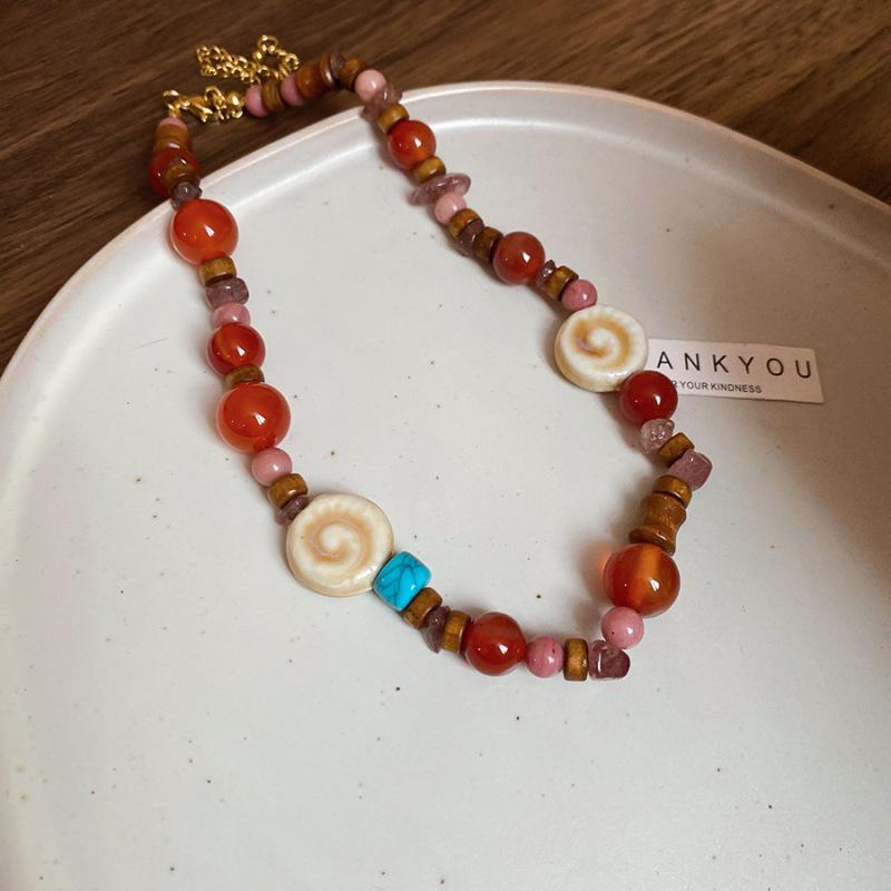 Retro Ceramic Glazed Stone Heart Pendant Necklace - Elegant Fashion for Women