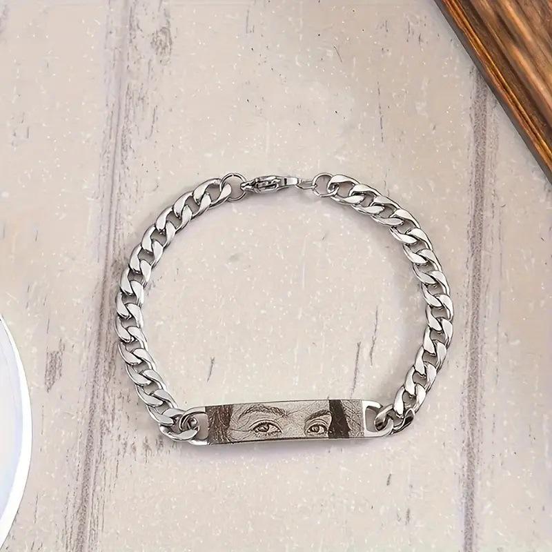 Bracciale Foto Occhio Personalizzato Inciso al Laser - Regalo Personalizzato in Acciaio Inossidabile per Coppia