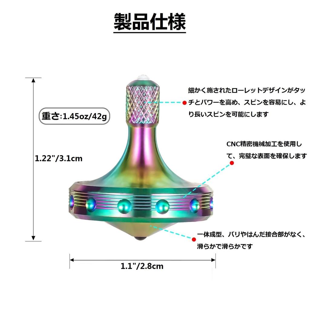 Loqatidis 3-Piece Precision Metal Top, Long-Lasting Smooth Spinning, Over 8 Minutes of Spin Time, Perfectly Balanced, Well-Made EDC Desktop Gyro Toy
