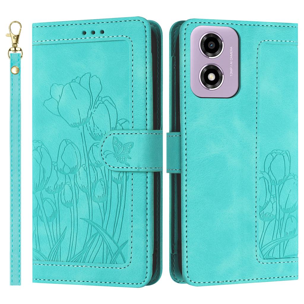 For Motorola Moto E14 4G Tulip Leather Case Phone Cover with 5 Card Slots Wallet