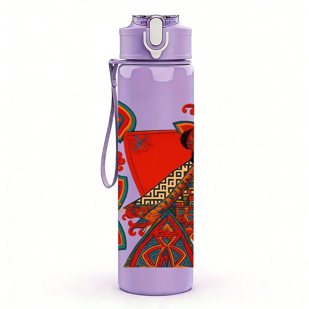 1PC Folk Style Bird Floral Frame 750ml Color Plastic Sports Water Bottle Leakproof Flip Straw Lid For Sports Office Home Use