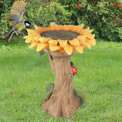 Yousheng Garden Bird Bath Bowl Outdoor Raccoon/Sunflower/Cat/Owl Statue Resin Tree Stump Bird Feeder Fountains for Backyard Patio Lawn Decor