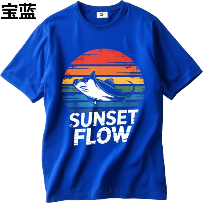 New Arrived Men Oneck tshirt Fashion Teeshirt Sunset Fish Retro Colorful Design Flow Pattern Anime Men Top tees Comfort Tshirt