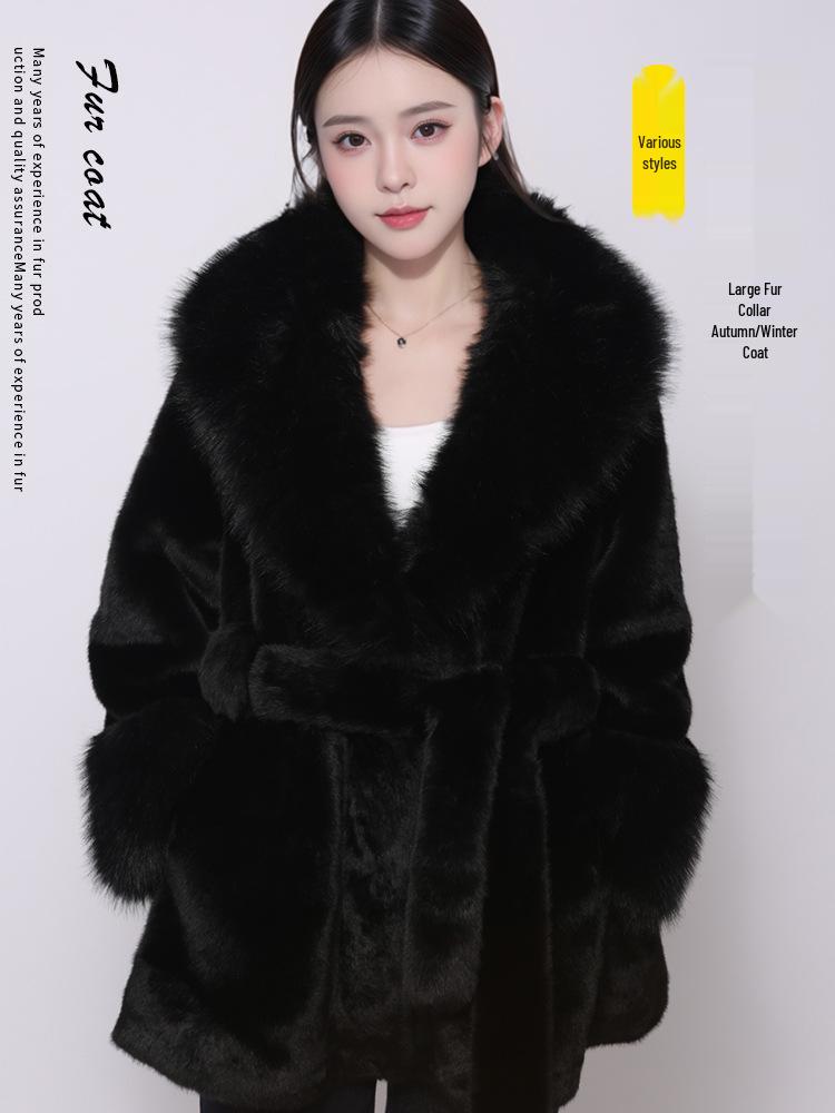 2025 Fall/Winter Plush Coat: Thick, Warm, and Slim-Fit with Belt & Large Fur Collar