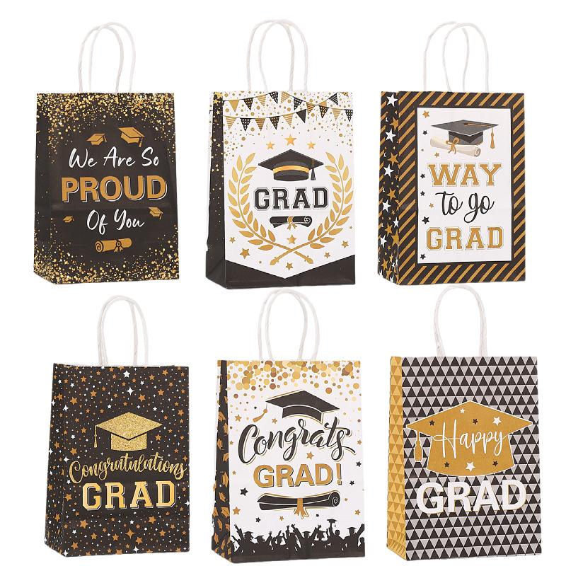 6/12Pcs Graduation Season Kraft Paper Gift Tote Packaging Bags Candy Snack Storage Pouch Graduation Party Favors