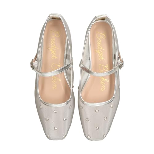 Bridget Birkin Women's Dot Jewel Tulle Flat Pumps (551521), Silver, Size 22.5cm