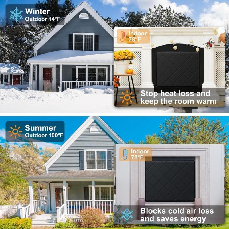 Magnetic Fireplaces Cover Insulating Barrier Heat Shield With Strong Magnets For Indoor Fireplaces Protecting Oxfords Fabric Thermals Insulation