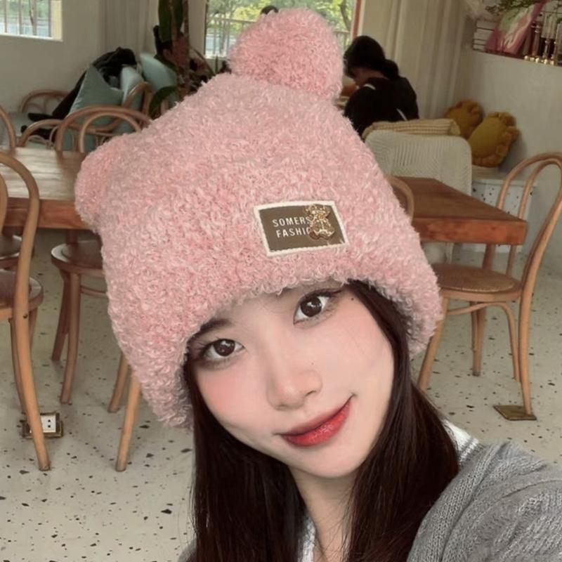 Krásná větruodolná zimní plyšová čepice ve tvaru medvědích uší Harajuku klobouk pro ženy muže Udržujte uši v teple klobouk potřeby do chladného počasí
