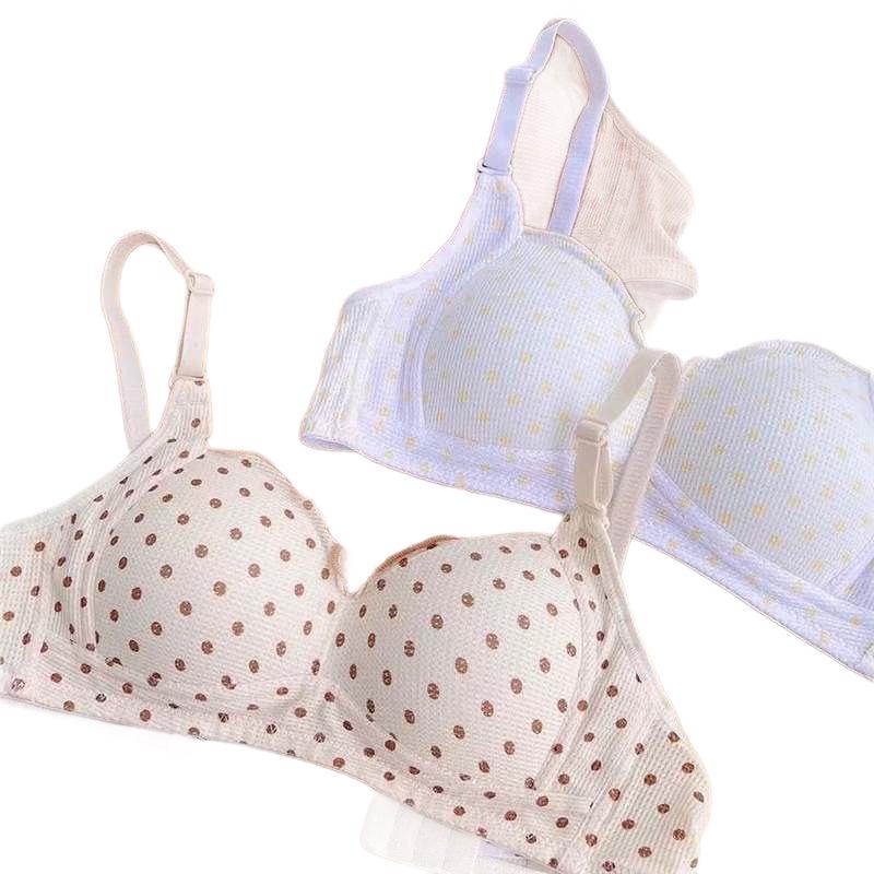 Seamless Polka Dot Push-Up Bra for Small Busts: Comfortable, Breathable, Thin Cotton Style for Young Girls