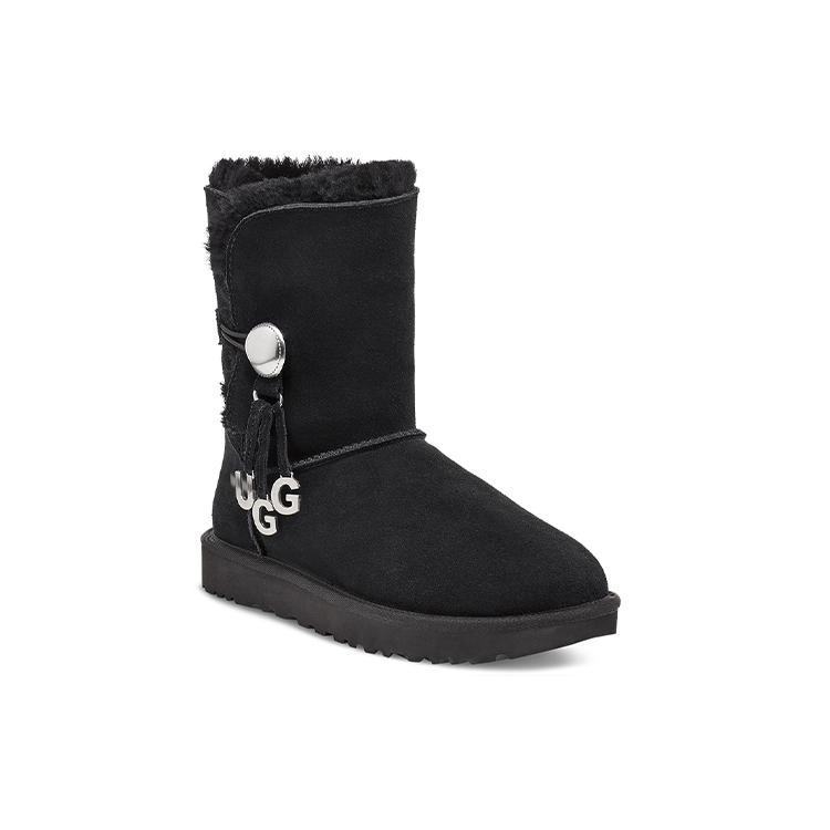 UGG Bailey Button UGG Charm Metallic Alphabet Version Fleece Lined Black Women's 1114970-BLK