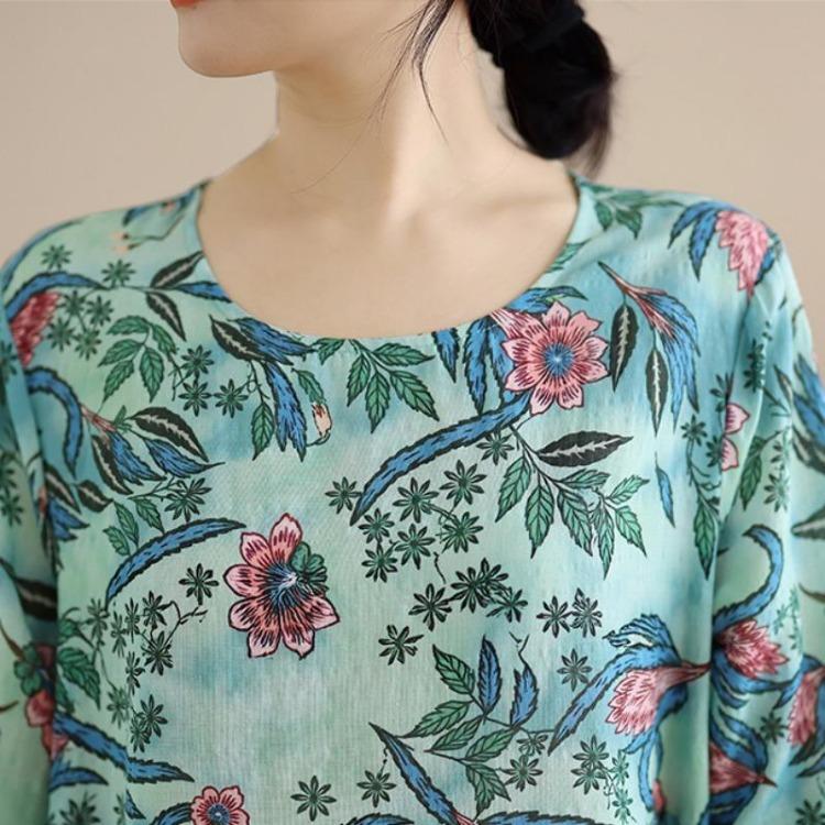 New Spring Summer Women Plus Size Vintage Floral Print Long Dress Loose Oversize Maxi Long Sleeve