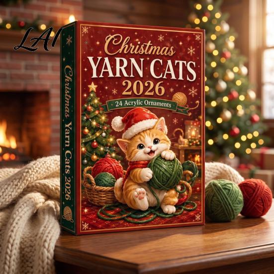 Holiday Decoration for Kids Christmas Cat Advent Calendar 24 Day Countdown with Cute Ornaments Gifts Children 2D Acrylic Kitty Decorations,